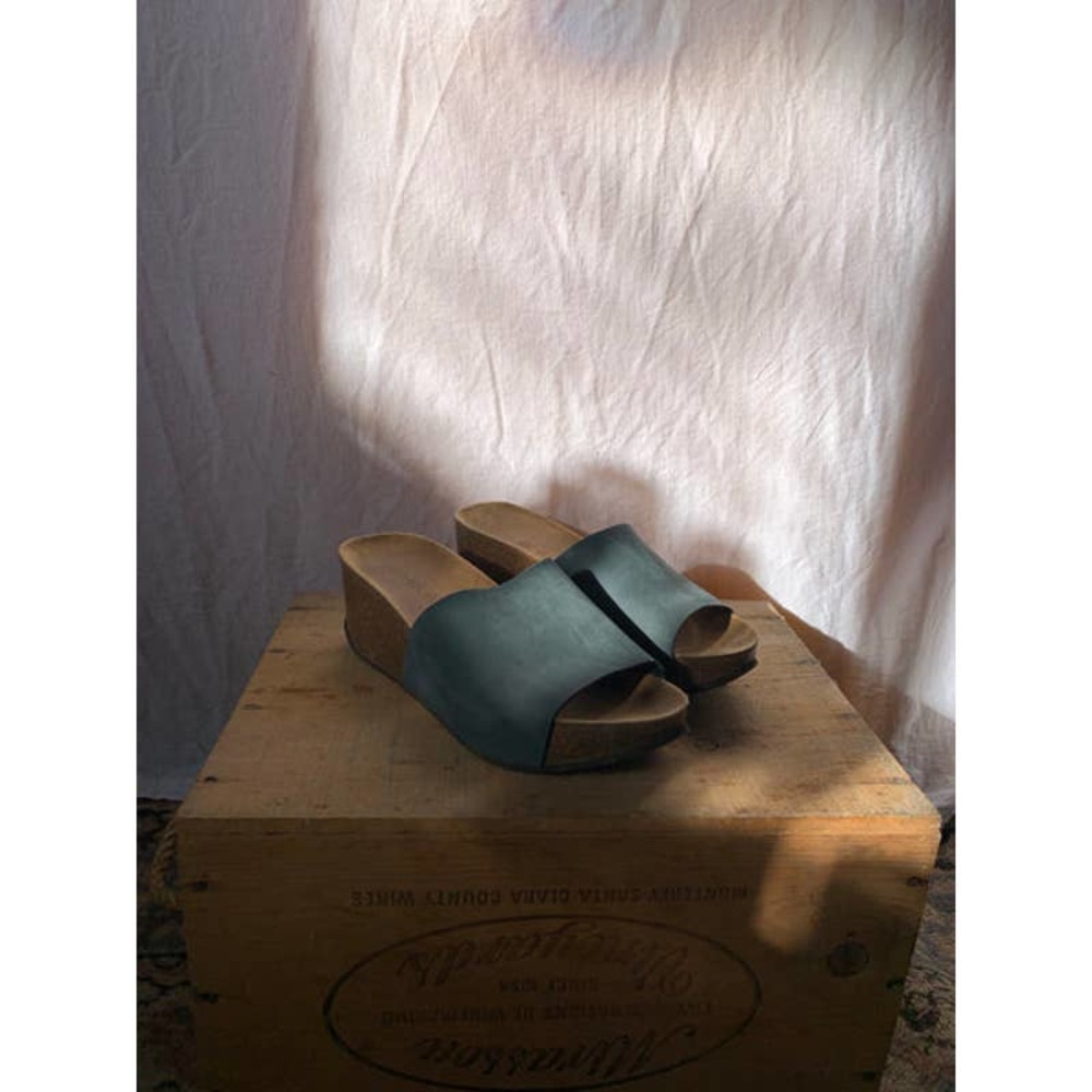 90s blue suede cork platform sandals